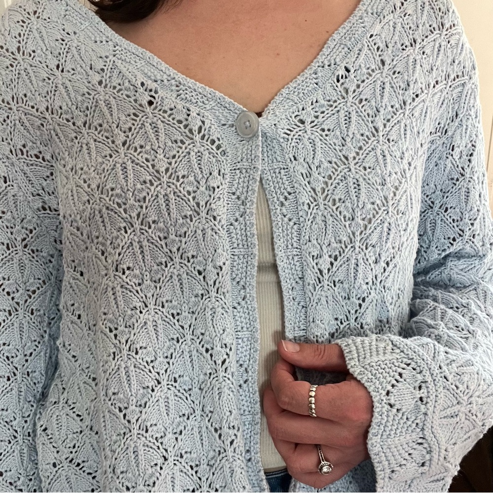 Women's Light Blue Knit Sweater 100% Cotton - Picture 2 of 5